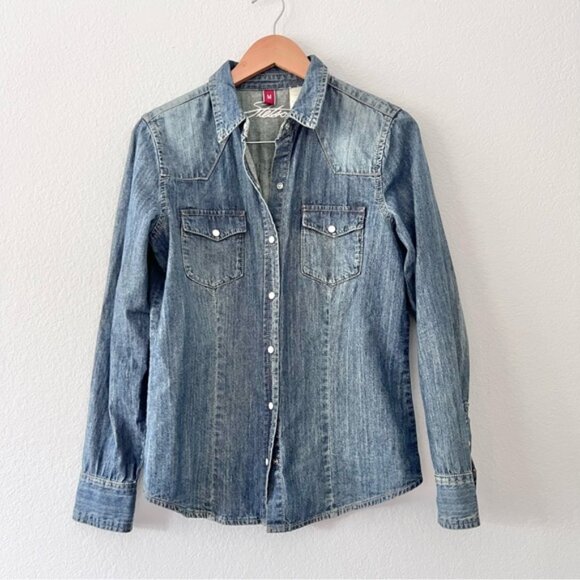 Stetson Medium Wash Denim Button Down Pearl Snap Shirt Sz M - Picture 1 of 4